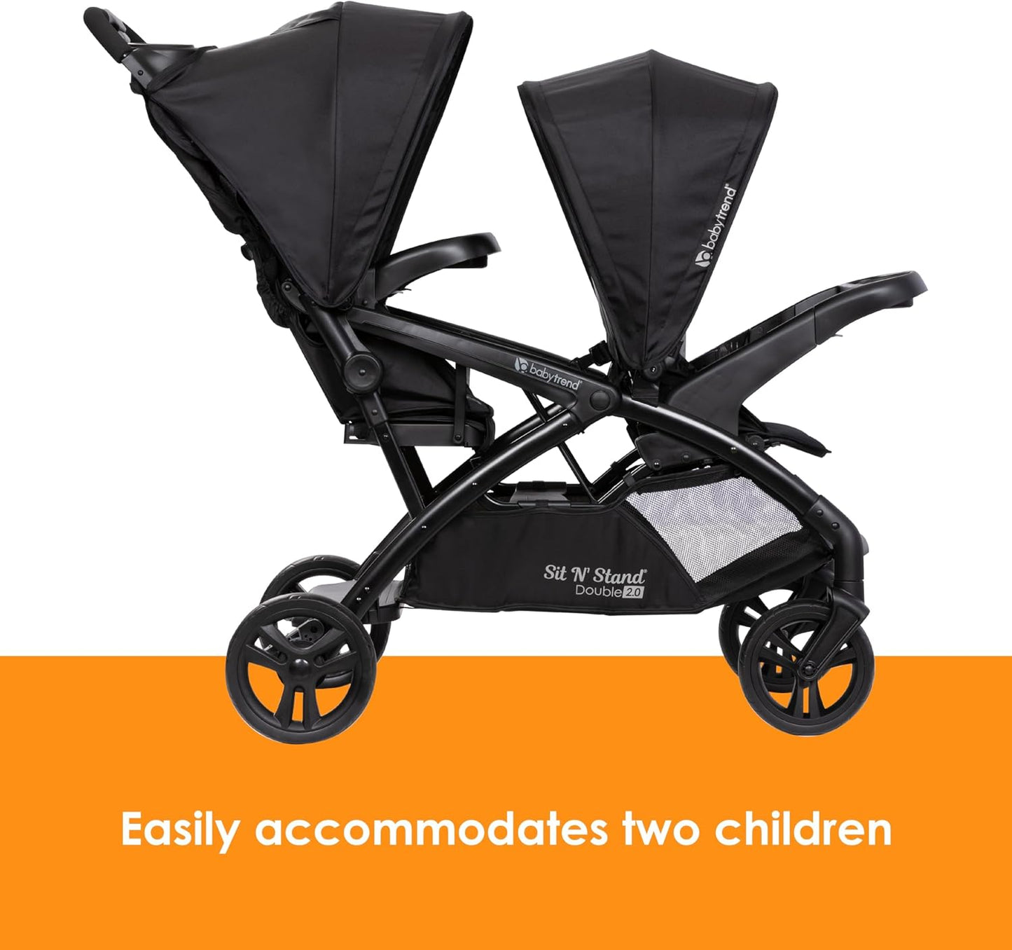 Baby Trend Sit n Stand Double 2.0 Stroller - Convertible Multi-Use Easy Fold Travel Toddler & Baby Tandem Double Stroller with Safety Harness and Storage Basket - Dash Black