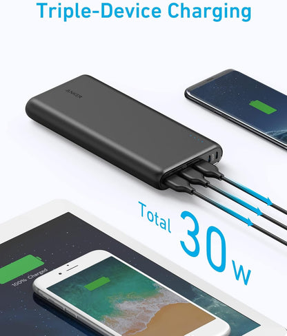Anker Power Bank, 26,800 mAh External Battery with Dual Input Port and Double-Speed Recharging, 3 USB Ports for iPhone 15/15 Plus/15 Pro/15 Pro Max, iPad, Samsung, Android and Other Devices