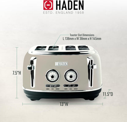 Haden Dorset 75083 Stainless Steel 1500W Retro Toaster 4 Slice Wide Slot w/Removable Crumb Tray and Settings, Black/Copper Toasters w/Adjustable Browning Control, Smart Toaster