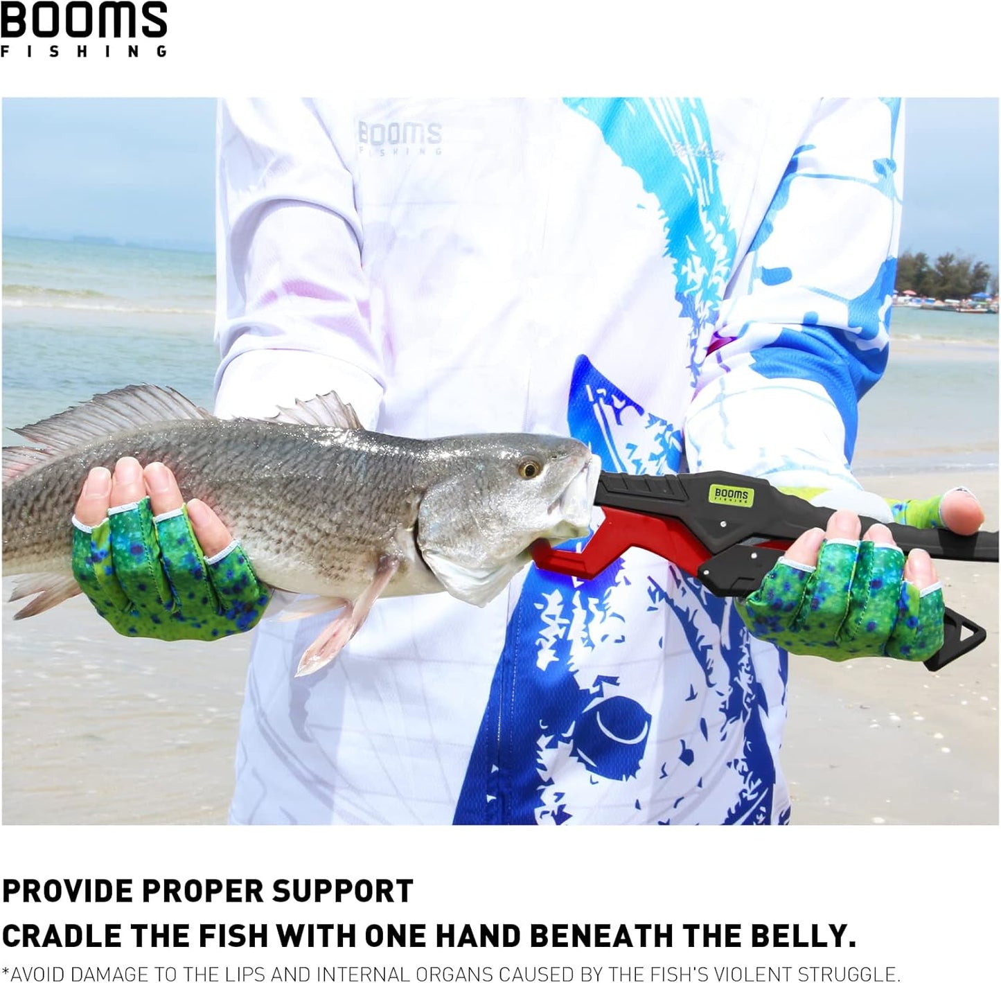 Booms Fishing G05 Fish Lip Gripper Saltwater, 9.4" Plastic Catfish Grippers Pliers, Fish Grabber Tool with Lanyard, Fish Grips for Kayak Fishing Accessories, Great Fish Holder for Caught Fish
