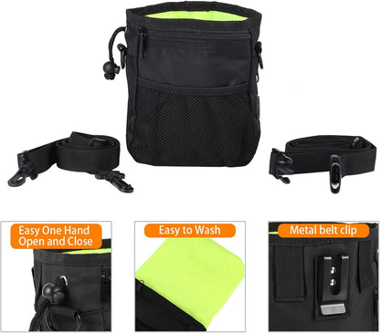 Pet Treat Bag, Dog Obedience Training Waist Pouch Reward Bait Bag Food Snack Small Items, Storage Bags with Shoulder and Strap Built in Poop Dispenser for pet
