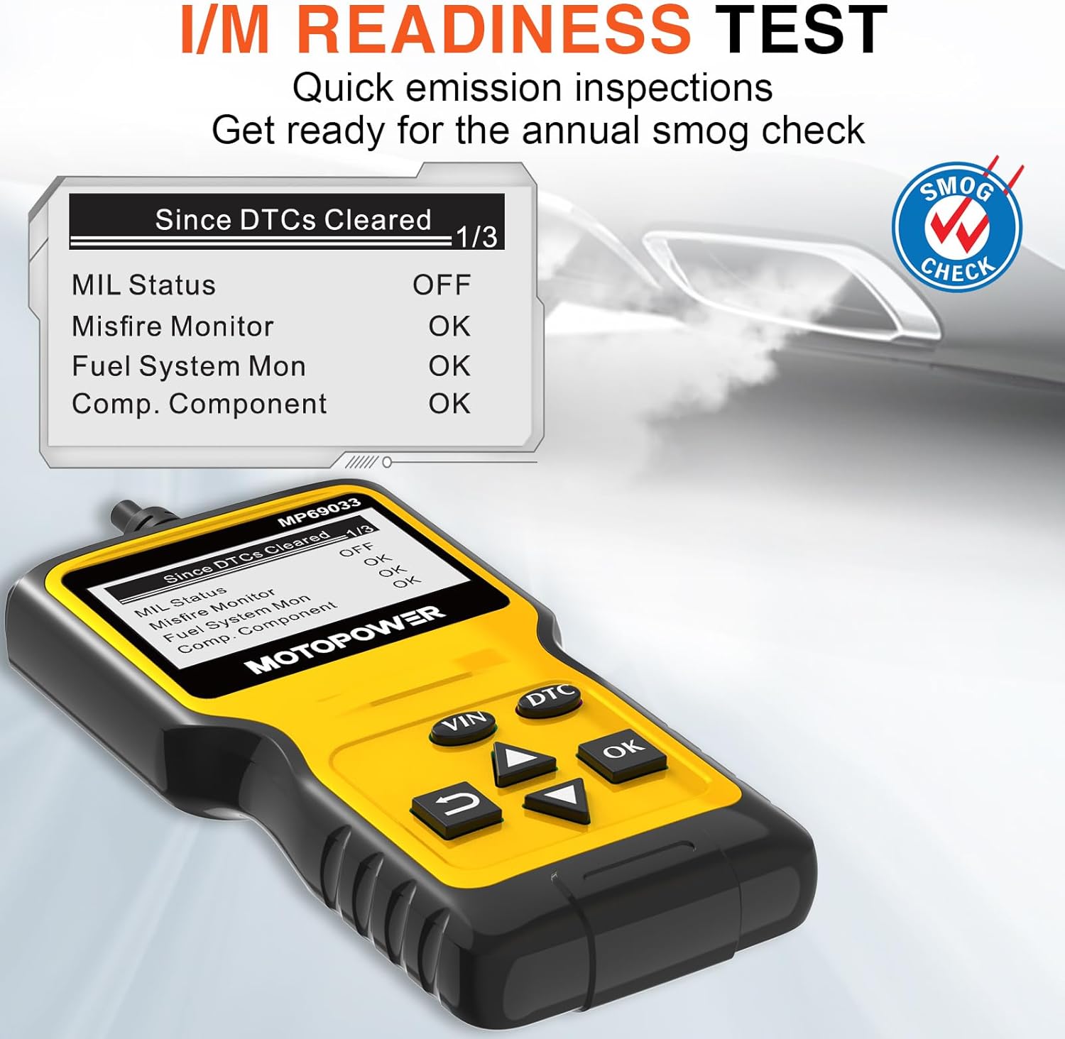 MOTOPOWER MP69033 OBD2 Car Scanner – Engine Fault Code Reader & Diagnostic Scan Tool for All OBD II Vehicles Since 1996, CAN Protocol Support, Yellow - PuriLite