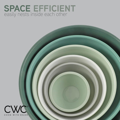 COOK WITH COLOR Mixing Bowls with TPR Lids - 12 Piece Plastic Nesting Bowls Set Includes 6 Prep Bowls and 6 Lids, Microwave Safe Mixing Bowl Set (Green)