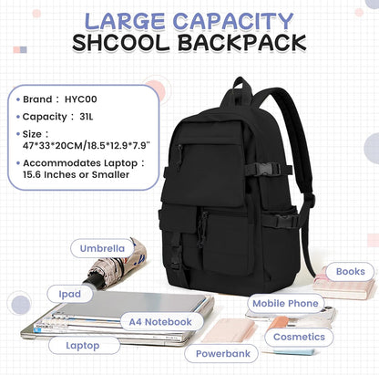 School Backpack for Women Men College High School Bags for Boys Girls Casual Daypack Laptop Backpack Waterproof Black Bookbag Travel Rucksack