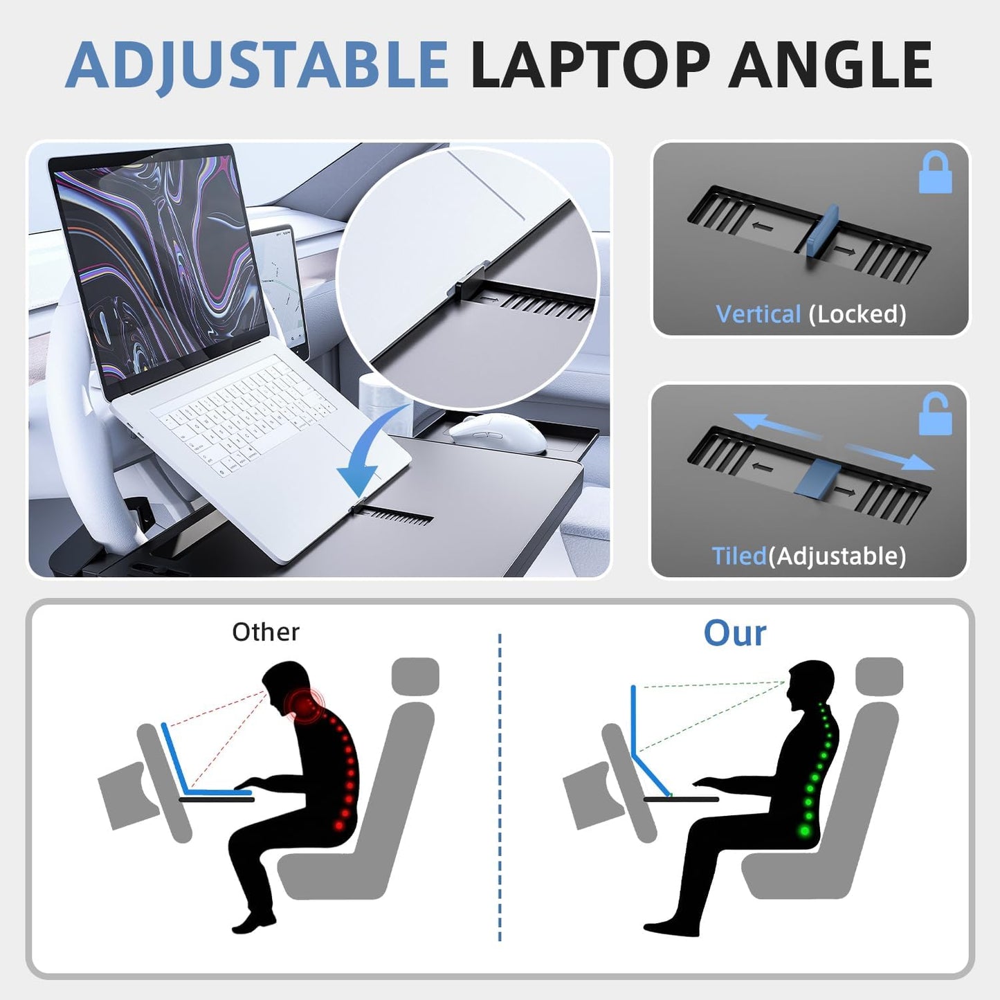Steering Wheel Tray | Adjustable Car Desk for Laptop & Food Tray with Phone Stand and Storage Drawers