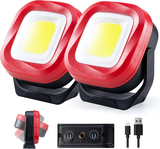 ORHOMELIFE Magnetic Work Light, 42 LEDs 1000 Lumens Rechargeable Portable Magnetic Flashlight Inspection Light for Car Repair, Camping, Emergency & Job Site Lighting (2 PCS)