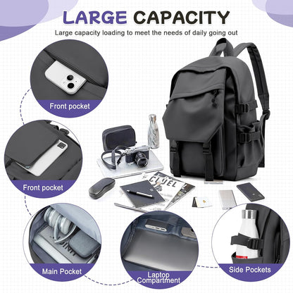 School Backpack for Women Men College High School Bags for Boys Girls Casual Daypack Laptop Backpack Waterproof Black Bookbag Travel Rucksack