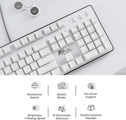 RK ROYAL KLUDGE RK920 Full Size Mechanical Keyboard, Rainbow Backlit Gaming Keyboard, 104 Keys Wired Mechanical Keyboard with Number Pad, Tactile Brown Switch