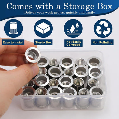 Vifmy Metric & SAE Rivet Nut Assortment Kit(420 Pcs),m3 m4 m5 m6 m8 m10 m12#6-32#8-32#10-24 1/4"-20 5/16"-18 3/8"-16 UNC Flat Head Rivnut Set,Zinc Plated Finish Carbon Steel Nutsert