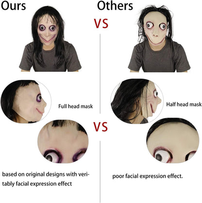 molezu Creepy Mask, Scary Challenge Games Evil Latex Mask with Long Hair, Halloween Costume Party Props