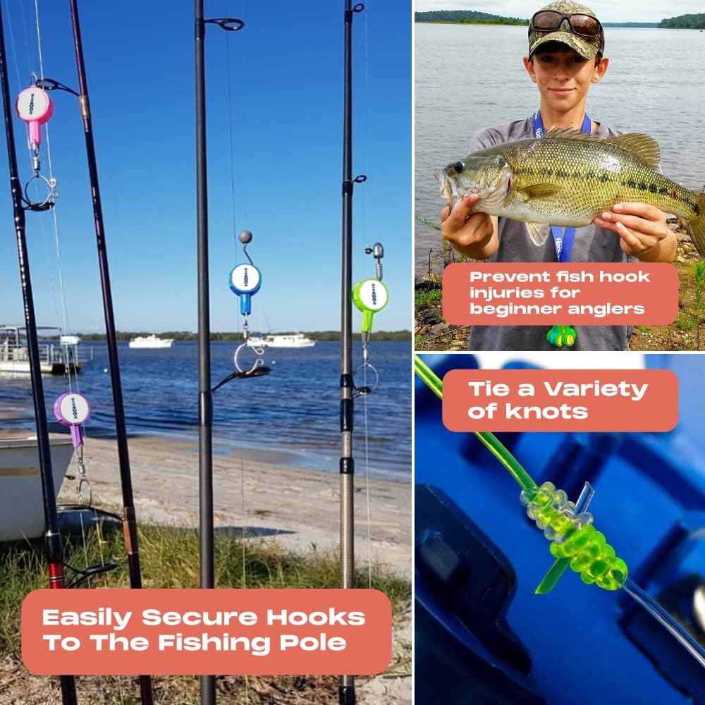 Hook-Eze Fishing Gear Knot Tying Tool | Line Cutter |Cover Hooks on Fishing Pole Travel Safely Fully Rigged for Saltwater Bass Ice Fishing
