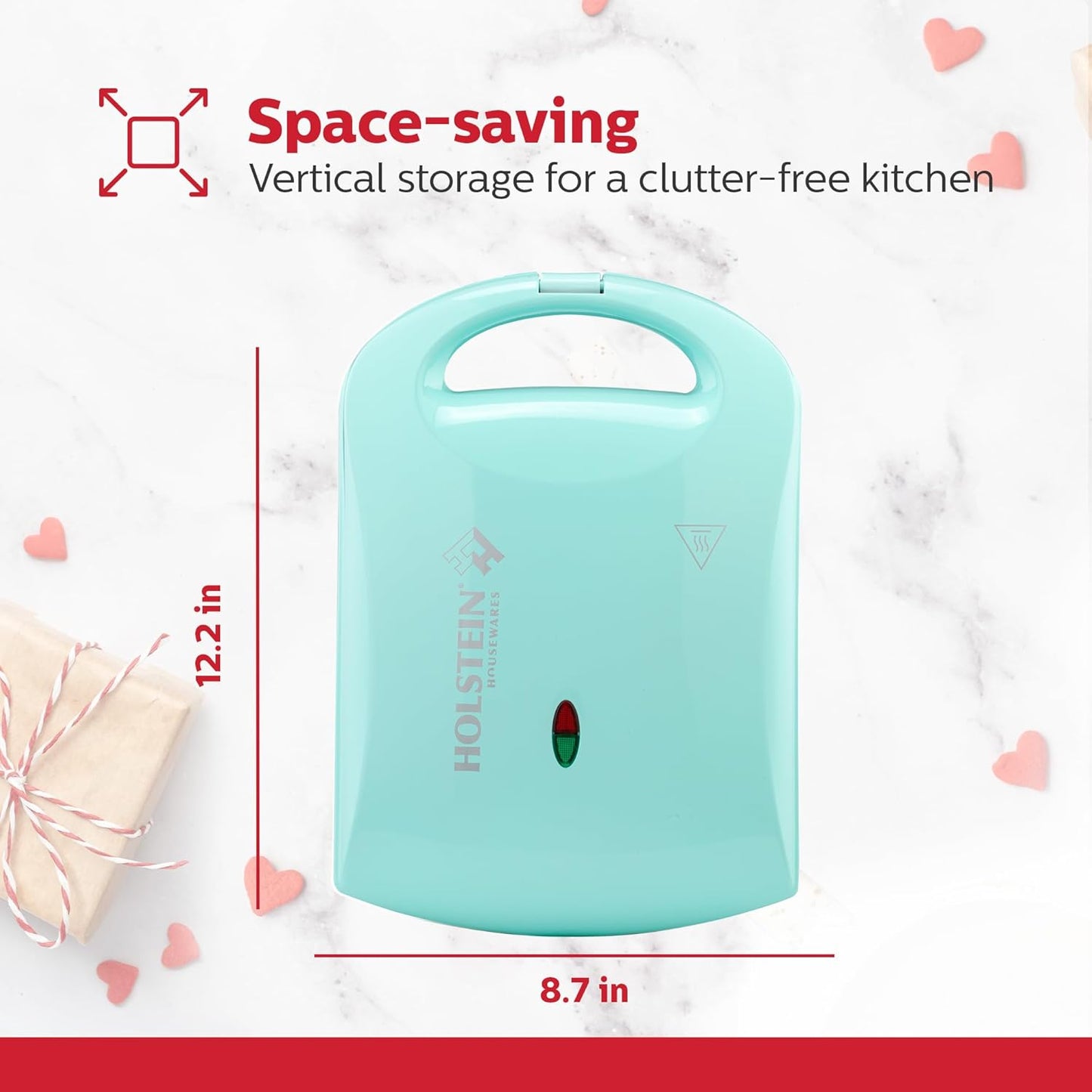 Holstein Housewares - Non-Stick Heart Waffle Maker, Lavender - Makes 4 Heart-Shaped Waffles in Minutes