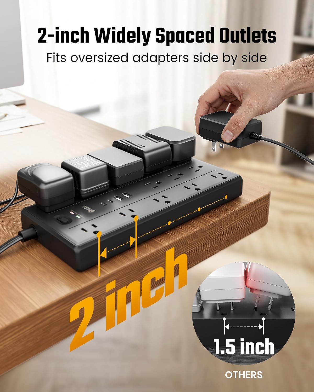 SUPERDANNY Surge Protector Power Bar with 13 Outlets & 4 USB (2 USB C), 6Ft