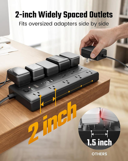 SUPERDANNY Surge Protector Power Bar with 13 Outlets & 4 USB (2 USB C), 6Ft