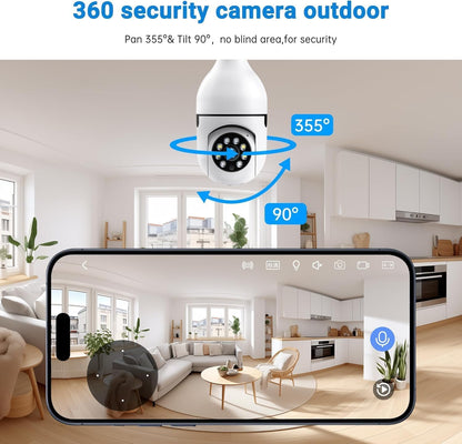 Light Bulb Security Camera Wireless Outdoor, 5G & 2.4GHz 2K 360 Degree Outdoor Camera Wireless Motion Detection and Alarm,Two-Way Talk,Color Night Vision, Bulb Camera Surveillance Exterieur, 2Pack