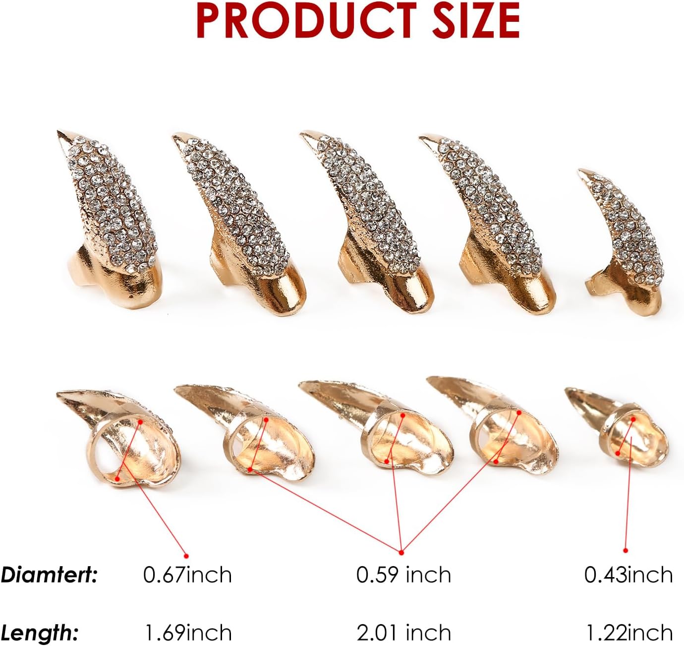 10PCS Finger Claws Fake Long Nail Women Halloween Costume Accessories Vampire Cat Wolf Cosplay, 1 Count (Pack of 10), Metal