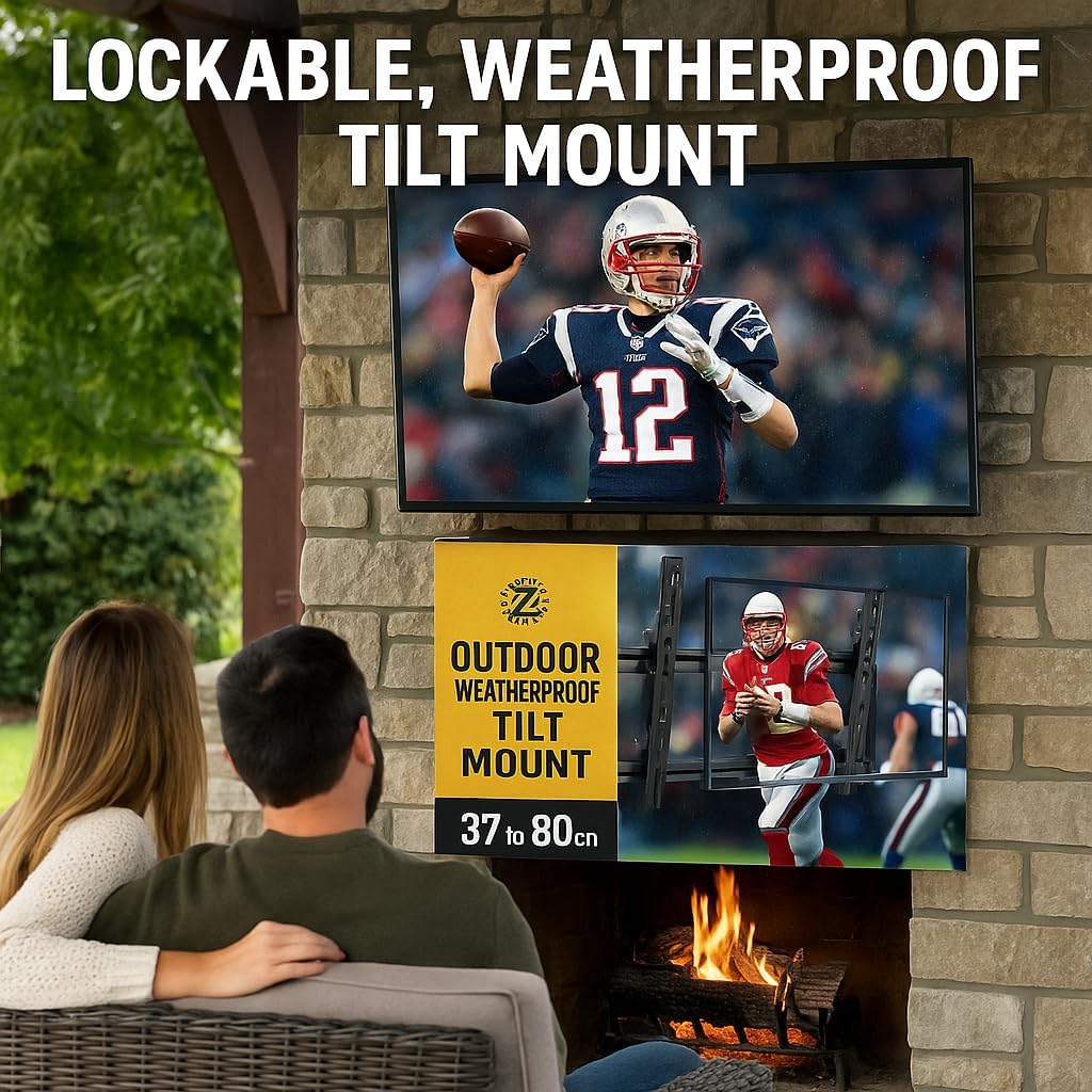 ZeboZap ZZTVC8022 Outdoor Flip Down Ceiling TV Mount | Gazebo TV Mount | Patio TV Mount | Pergola TV Mount | Pitched Roof | Height Adjustable | Under Cabinet| Holds 44lbs | Fits 17-in to 37-in | Black