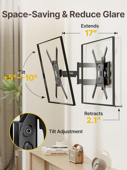 monTEK Full Motion TV Mount for Most 23-65 Inch Flat Curved TVs & Monitors, Swivel Articulating Tilt TV Wall Mount, Wall Mount TV Bracket Perfect Center Design Max VESA 400x400mm, up to 77lbs - PuriLite