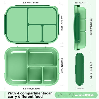 Amathley Lunch Box Kids,Bento Box Adult Lunch Box,Leakproof Lunch Containers for Adults/Kids/Toddler,1200ML-4 Compartments bento Lunch box with Utensil,Microwave & Dishwasher Safe(Dark Gray)