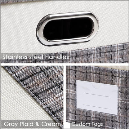 PRANDOM Large Foldable Storage Bin with Lid [1-Pack] Linen Fabric Decorative Storage Box Organizer Containers Basket Cube with Handles Divider for Bedroom Closet Office Living Room (17.7x11.8x11.8")