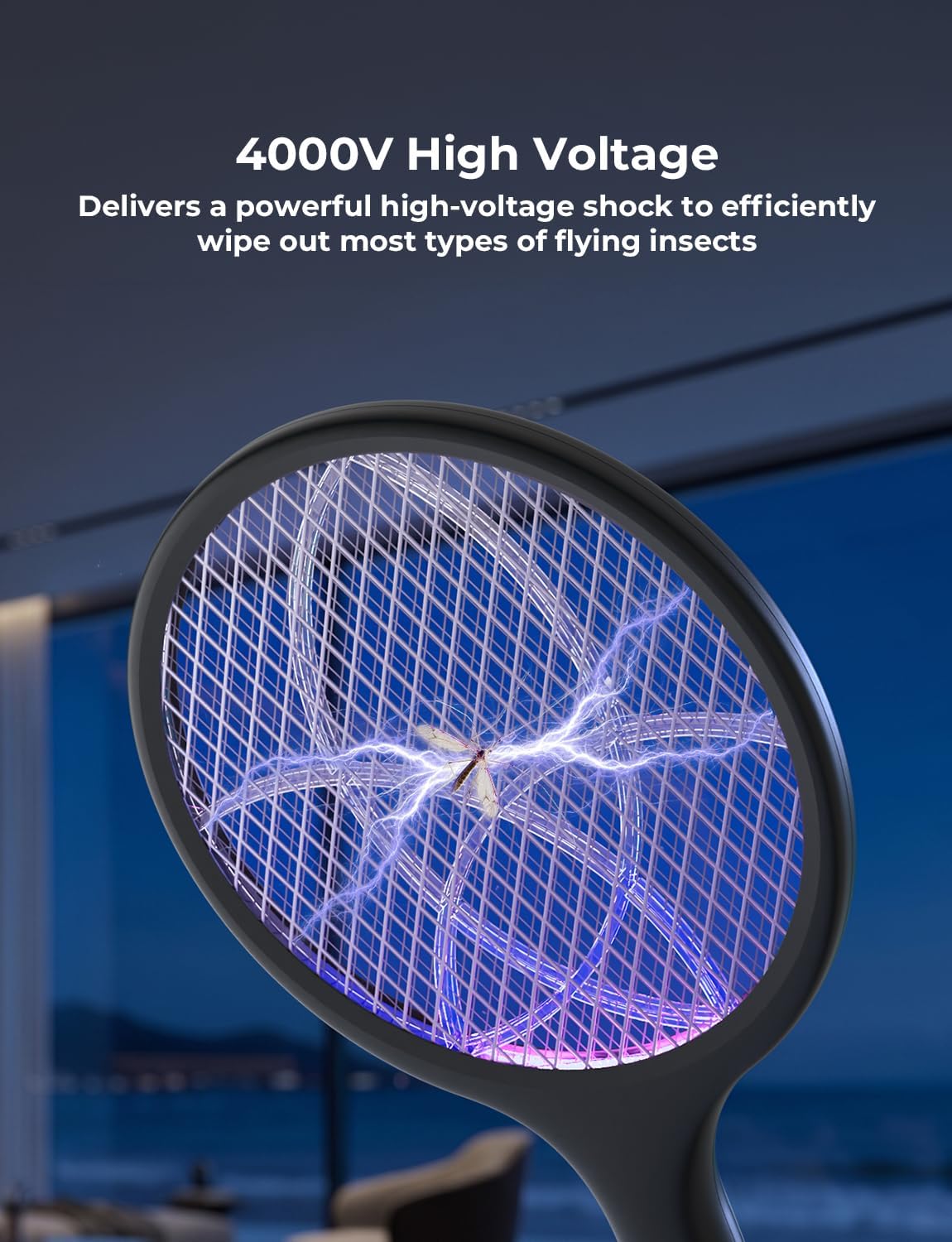 YISSVIC Bug Zapper Racket 4000 Volt Electric Fly Swatter Fly Zapper Indoor Outdoor Dual Modes with Attractant Light Rechargeable Black
