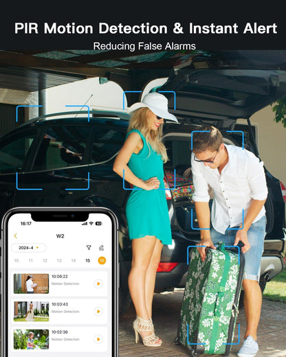 LAXIHUB 2K/3MP Wireless Security Camera Outdoor, Rechargeable Battery Powered, Spotlight/Siren Alarm, IP65 Waterproof, SD/Cloud Storage, 2.4GHz WiFi Only (W2)