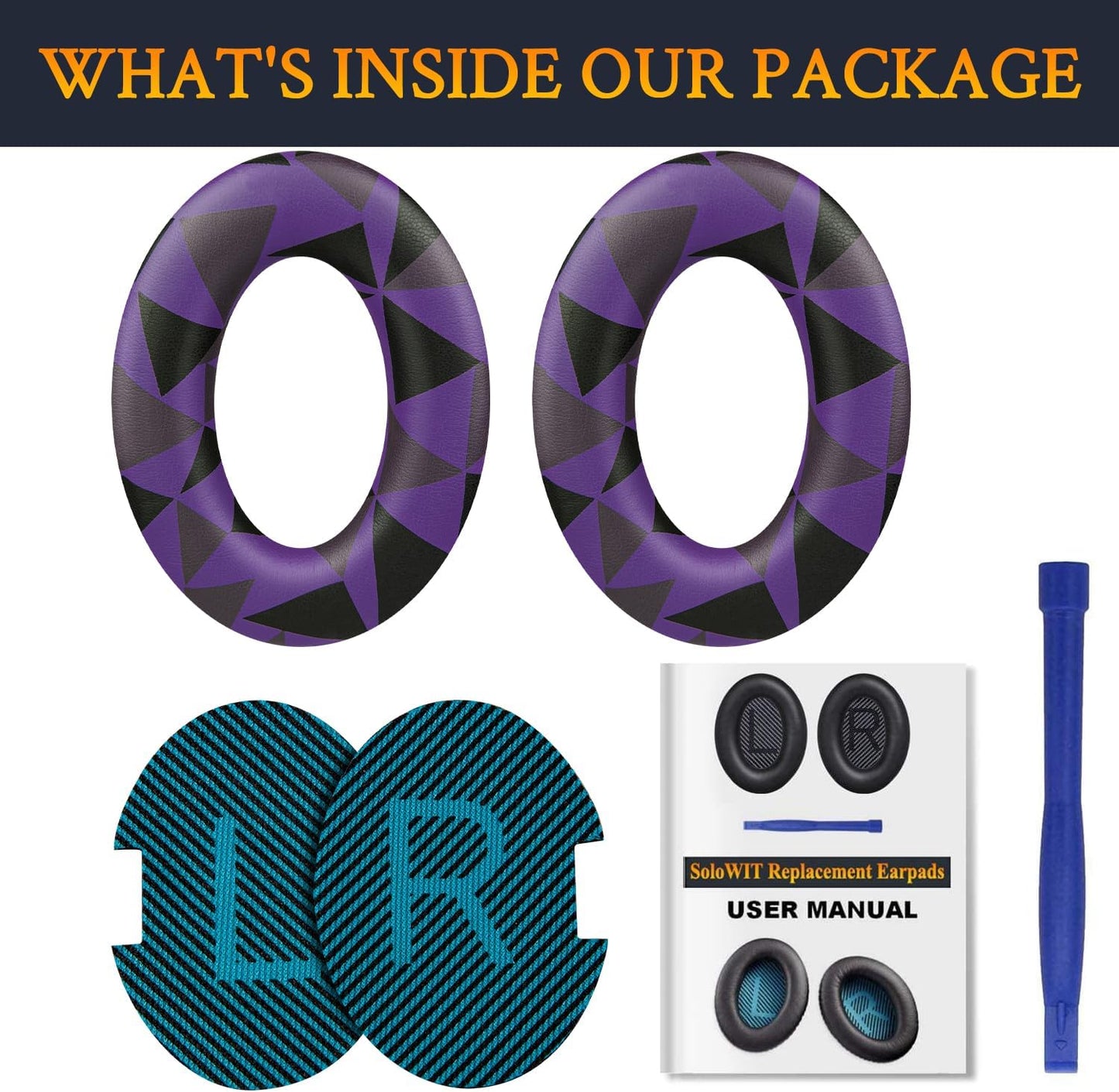 SoloWIT Earpads Cushions for Bose Headphones, Replacement Ear Pads for Bose QuietComfort 15 QC15 QC25 QC2 QC35/Ae2 Ae2i Ae2w/SoundTrue & SoundLink Around-Ear Series - QC25 PL Black&Blue