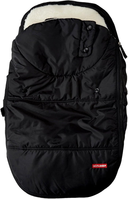 Skip Hop Winter Car Seat Cover – Stroll & Go, Black | Universal Fit Infant Car Seat Cover for Cold Weather, Windproof & Cozy Fleece Baby Carrier Cover, Zip-Off Front Flap, Warm Travel Accessory