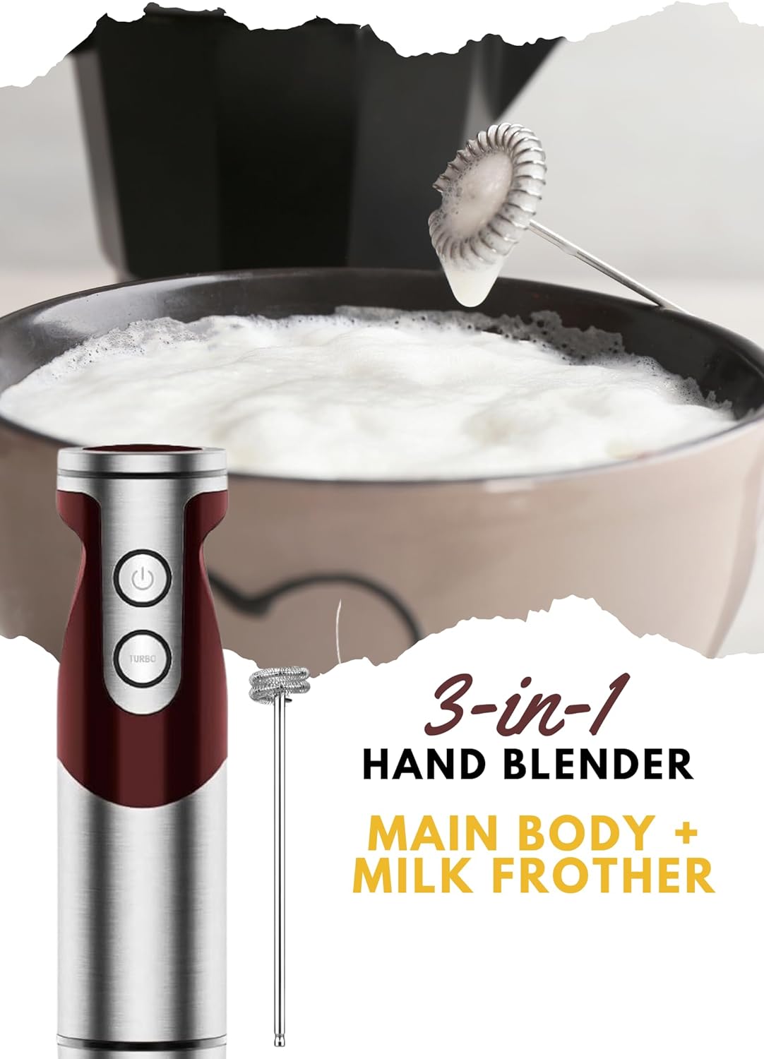 MEGAWISE new Hand Blender Series Only one Hand Blender,no attachments,12-Speed,Includes Powerful Blender Stick- Easy to Clean and Perfect for Smoothies, and More (Black)