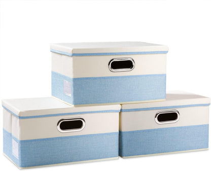 PRANDOM Large Foldable Storage Bin with Lid [1-Pack] Linen Fabric Decorative Storage Box Organizer Containers Basket Cube with Handles Divider for Bedroom Closet Office Living Room (17.7x11.8x11.8")