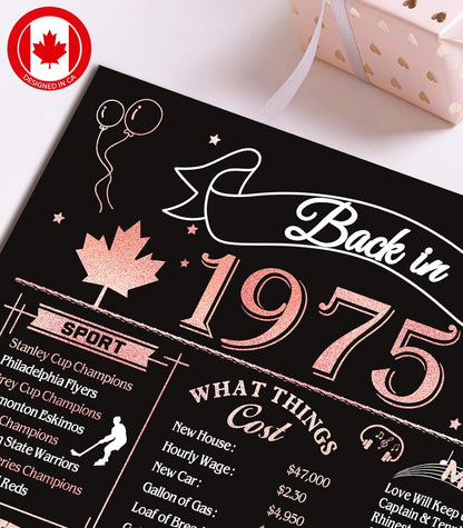 50th Birthday Card, Jumbo CANADA 25x20cm Back in 1975, Gilding Happy 50th Birthday Decoration for Woman, Men, Funny 50 Birthday Gifts for Wife, Husband, Him, Her, Mom