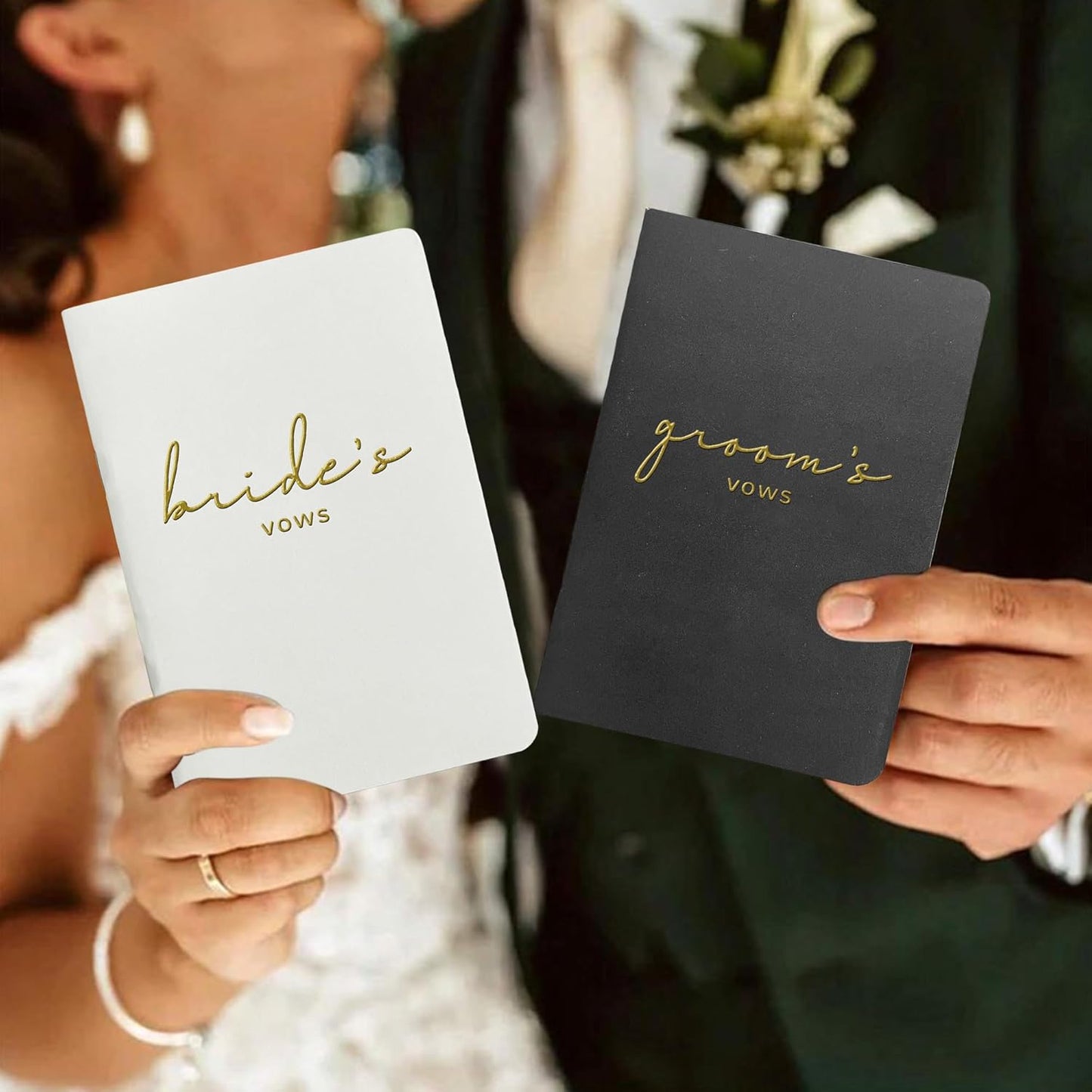 WeddingGiftsWedding Vow Books His and Hers Soft Touch Gold Foil Engraving Vow Books Wedding Essentials Wedding Accessories(TR-HH-Black)