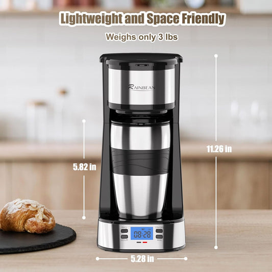Single Serve Coffee Maker, Programable Single-Serve Brewers, Timer Auto Start/Off, 14 Oz Single Cup Coffee Machine For Ground Coffee, 700W Quick Brewing, Perfect Gifts for Coffee Lovers - PuriLite