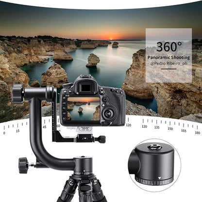K&F Concept Professional Gimbal Head Heavy Duty Metal 360 Degree Panoramic Tripod Head with Standard 1/4'' Quick Release Plate and Bubble Level for Digital SLR Cameras Up to 20KG/44LBS