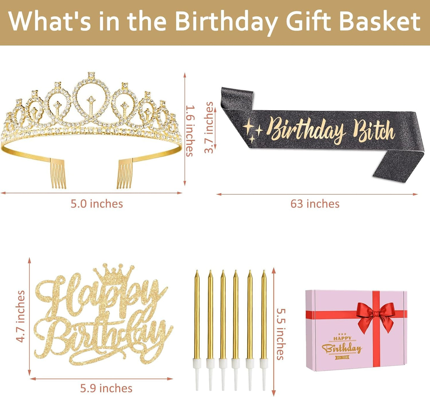 65th Birthday Decorations for Women, Including 65th Birthday Sash and Crown, Cake Topper and Candles, Number Balloons Rose Gold, 65 Year Old Gifts for Women