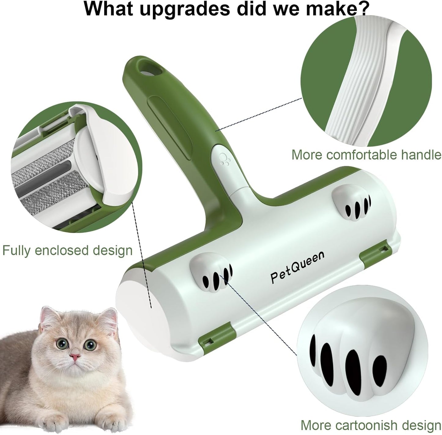 Pet Hair Remover Roller, Reusable Dog Cat Hair Removal Brush, Self Clean Lint Roller Pet Fur from Carpet, Furniture, Rugs, Bedding, Sofa-Green and White