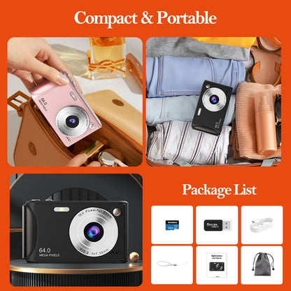 4K Digital Camera for Photography, 64MP Autofocus Vlogging Camera for YouTube, Anti-Shake, LED Screen, 18X Zoom, Point and Shoot Digital Camera for Teens Adult Beginner, 32GB High-Speed SD Card
