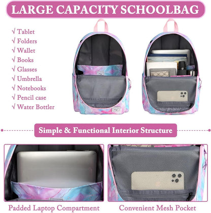 School Backpack, Kasqo 15.6 Inch Classic Lightweight Water-Resistant Backpack for Men Women Teens Girls Boys Kids to School, College, Travel, Work, Black