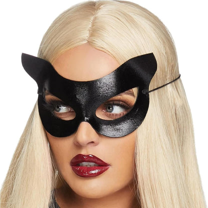 Utavu Women's Cat Eye Mask - Halloween Face Mask, Black, Half Cat Mask, Adults Accessory