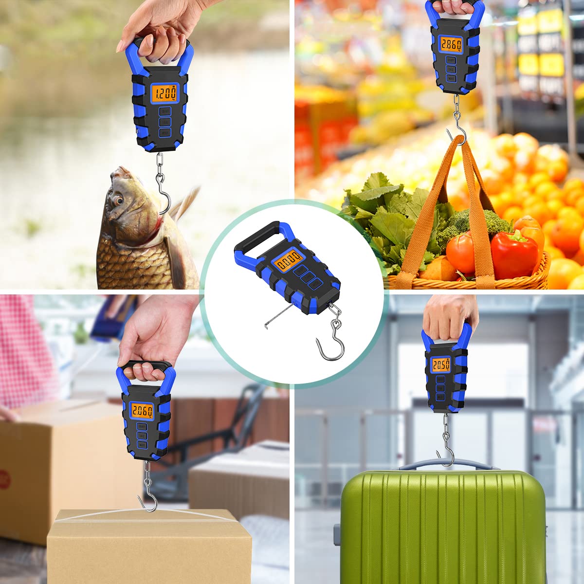 ORIA Fish Scale Digital, Fishing Scale, Fish Scale with Ruler, 50kg/110lb Electronic Digital Luggage Scale, Waterproof, Backlit LCD Display (Gray)