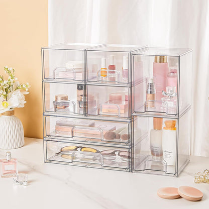 Vtopmart 3 Pack Stackable Clear Plastic Drawer Organizer, Makeup Organizers and Storage for Eyeshadow Palettes, Cosmetics, Beauty Supplies, Ideal for Vanity, Desk, Office, Bathroom Organization