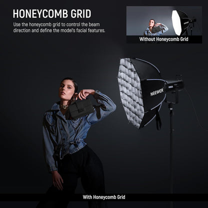 NEEWER 35.4'' Octagonal Softbox, Quick Release Parabolic Soft Box with Bowens Mount, Diffusers, Grid, Bag Compatible with Aputure 120d Compatible with Godox SL60w NEEWER Q4 AS600B CB300B Q300, NS92P