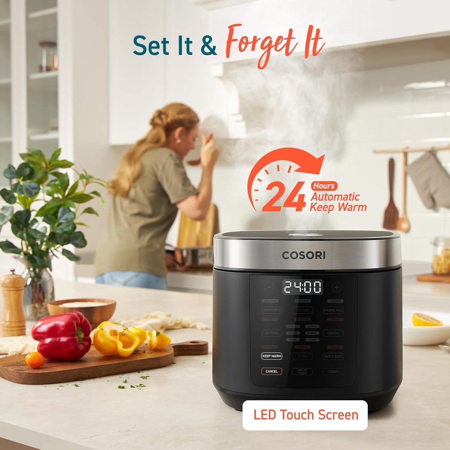 Cosori Micom Rice Cooker, 18 Functions, Nonstick Ceramic Pot, 1000W, 5Qt | Multi Cooker for Rice, Soup, Sauté, Steam, Slow Cooker, Quick Cook, Fuzzy Logic Technology, 24H Keep Warm & Timer, 50 Recipes