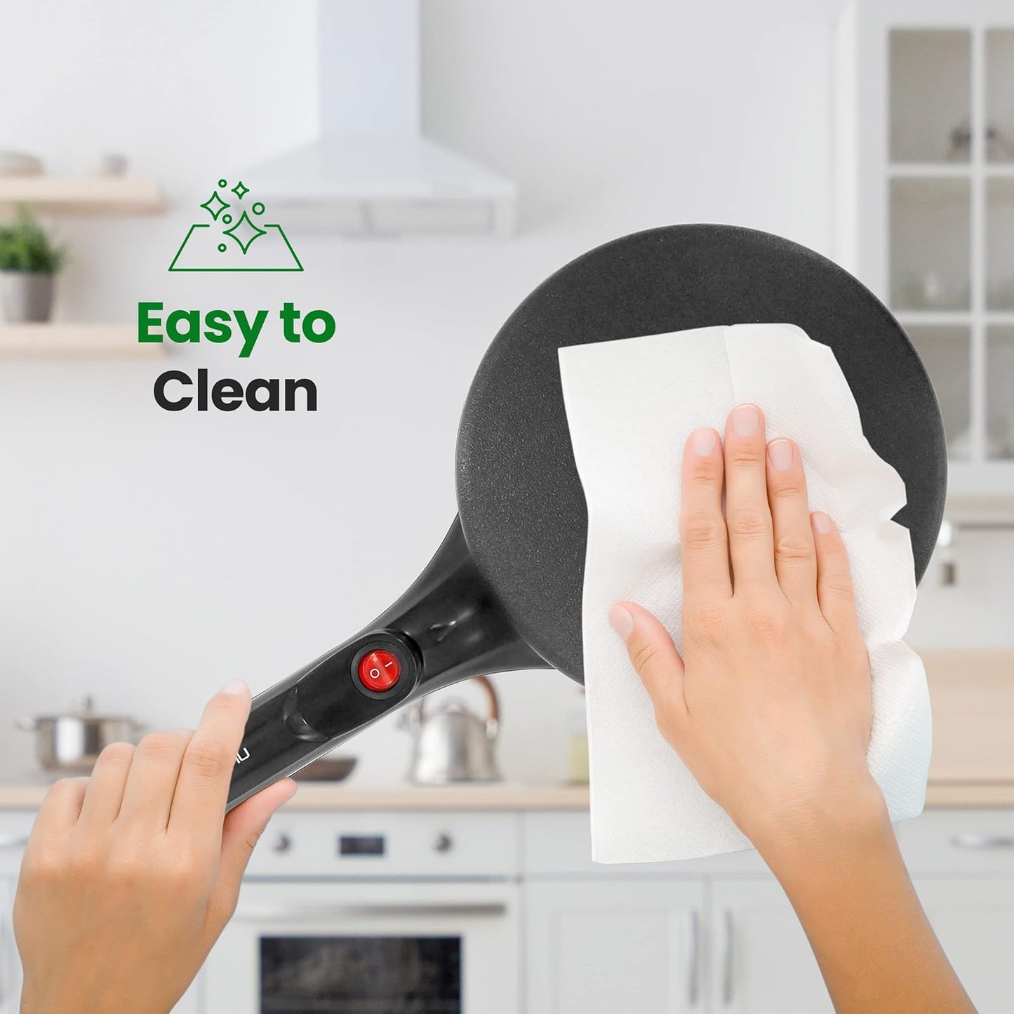 NutriChef Electric Crepe Maker, Cooks Roti, Tortillas, Pancakes, Nonstick Cooktop, 8-inch Cook Area On/Off Switch, Automatic Temperature Control & Cool Touch Handle, Includes Food Bowl, Whisk, Spatula