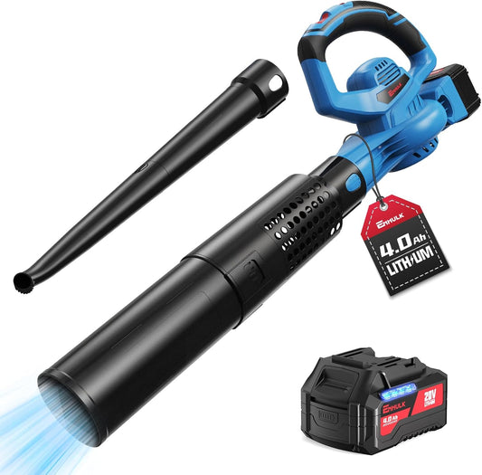 Leaf Blower Cordless,460CFM &190MPH,20V 4.0Ah Upgrade Battery Powered 2-in-1 Leaf Blower(Upgraded),6 Variable Speed,for Blowing Leaves,Debris,Snow and Dust,4.0Ah Battery&Charger Included(Blue)