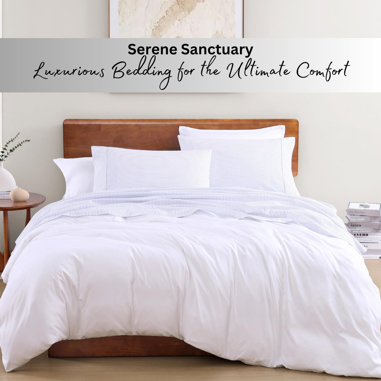 Lane Linen 100% Organic Cotton Queen Sheet Set, 4-Piece Percale Bed Sheets for Queen Bed - Soft, Breathable, Hypoallergenic, Deep Pocket Fits Mattress Up to 15" Deep, Hotel Quality Sheets - White