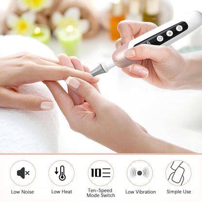 Electric Manicure Pedicure Set, Cordless Nail Files Rechargebale Electric Nail Drill Thick Nails Care Tools with 10 Speeds and LCD Display for Home Salon