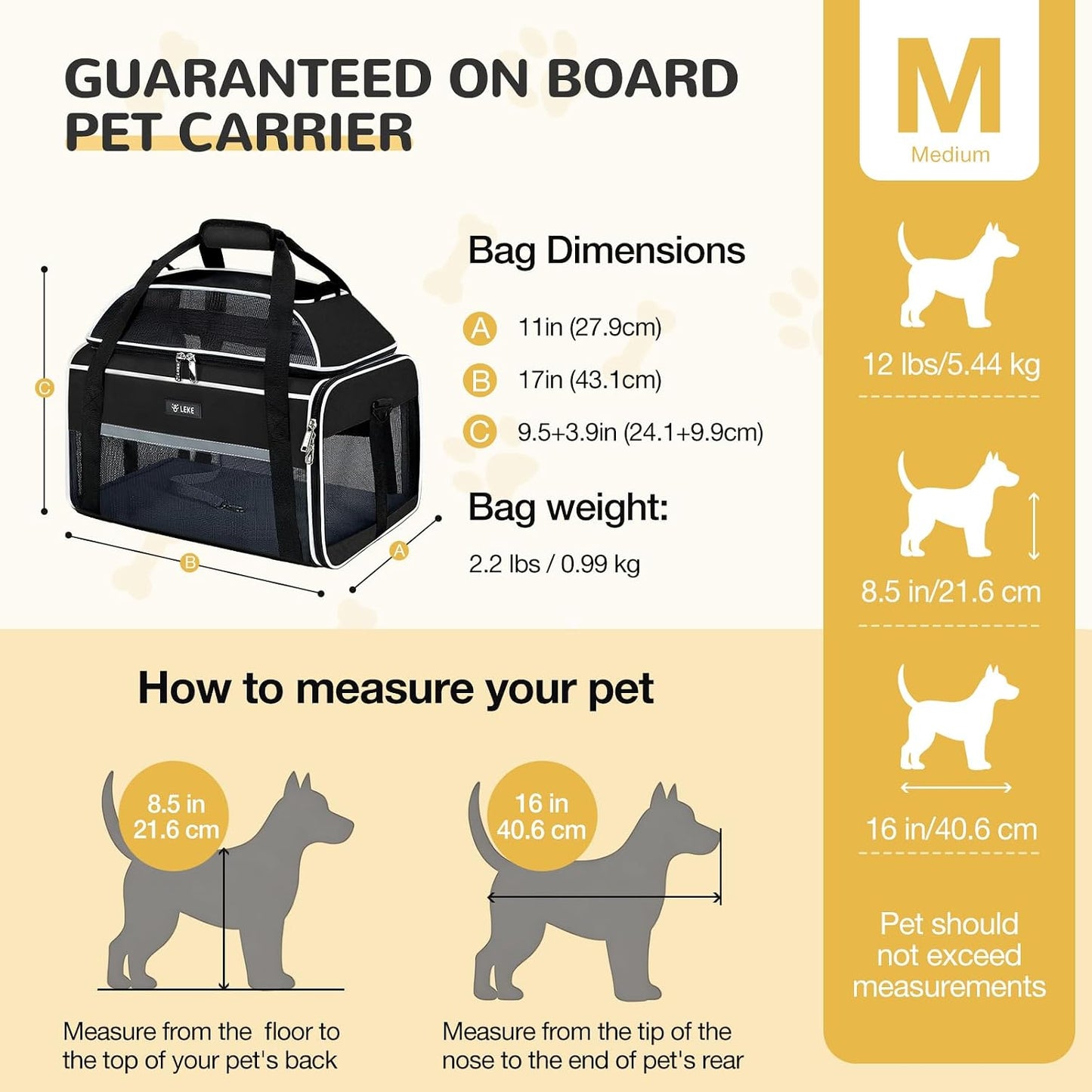 Lekereise Airline Approved Pet Carrier, Top-Expandable and Soft Sided Travel Cat Carrier for Small Cats & Dogs Up to 12lbs, 17x11x9.5 Inch, Black