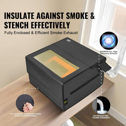 VEVOR Laser Engraver Enclosure, 31.5 x 31.5 x 19.6", Dual-Direction Viewing, Flame Retardant and Fireproof Protective Cover, with Exhaust Fan and Pipe, Insulates Smoke, Noise and Eye Protection