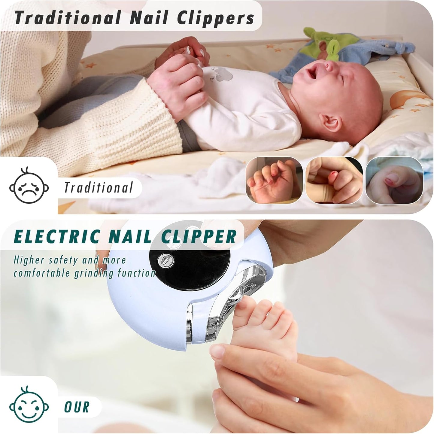 OneNine Electric Nail Clipper, Automatic Nail Trimmer with LED Light & 3 Speeds with Nail Scraps Storage, USB Rechargeable Safety Fingernail Trimmer for Baby, Children, Kids, Adult, Seniors (Champagne)